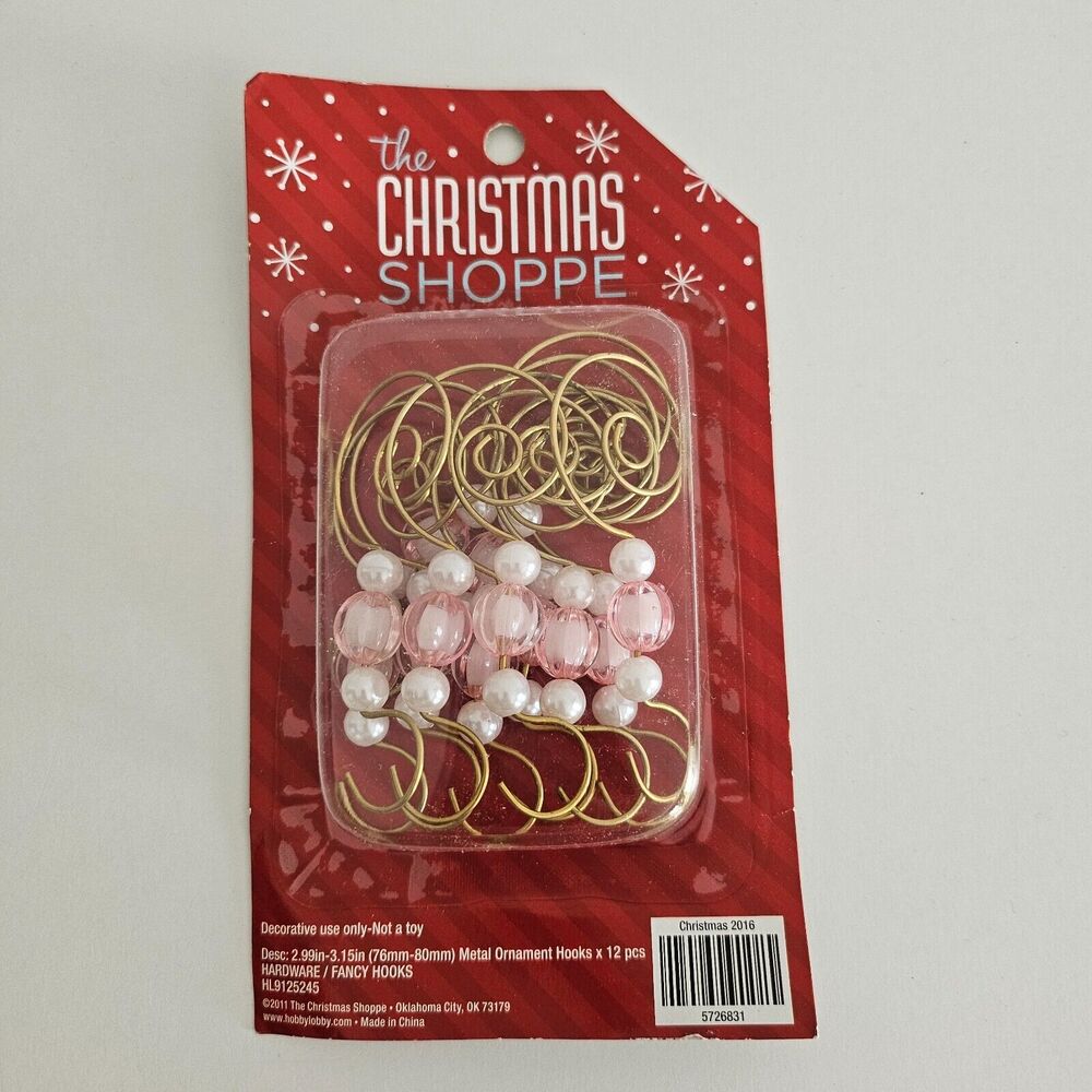 The Christmas Shoppe Pink Bead and Pearl Metal Ornament Hook - 12 pieces per pkg
